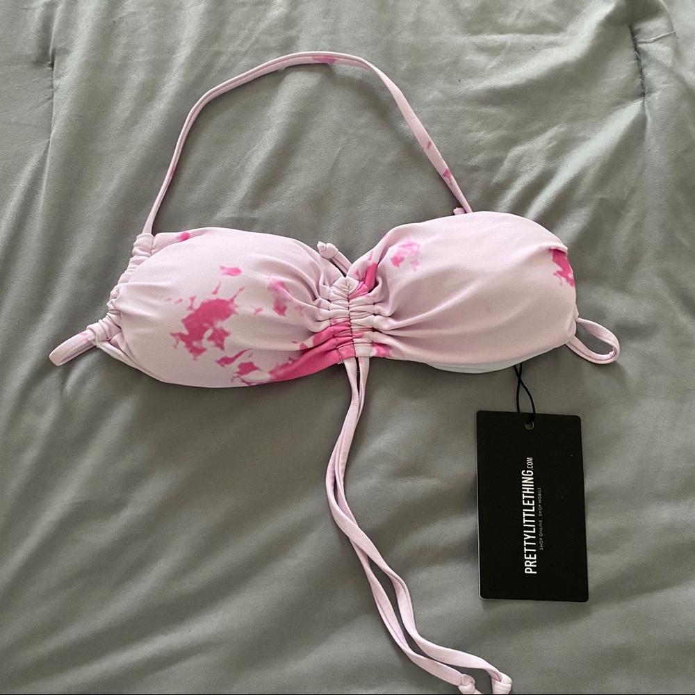 Pink & White Tie-Dye Ruched Bikini Top - Picture 4 of 5
